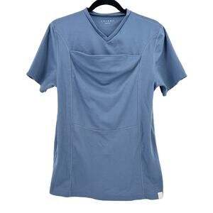 Lalabu Dad Baby Wear Shirt Mens Sz Medium Brook Blue V-Neck Short Sleeve